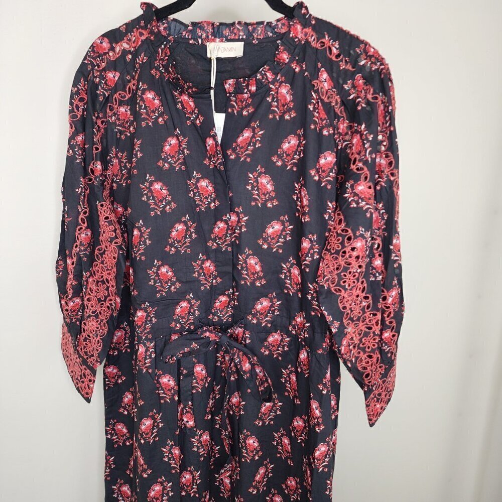 NWT Banjanan Floral Print Eyelet Detail Betty Dress Butti Dusk Size Large - Picture 9 of 16